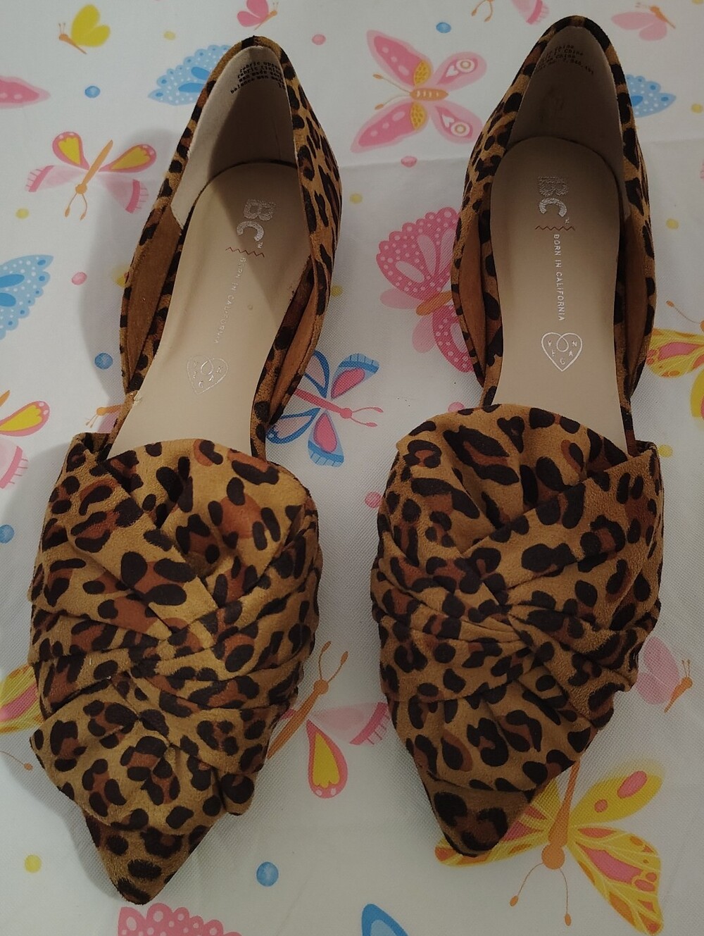 Leopard Print Pointed Toe Dorsay Flats - Brown
